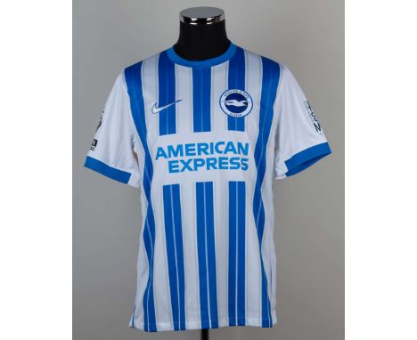 Carlos Baleba blue and white No.20 Brighton & Hove Albion v. Tottenham Hotspur short-sleeved shirt, 2024-25, Nike, M, with cr