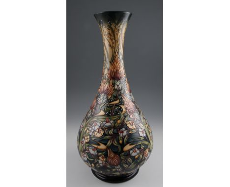 A Moorcroft Prairie Summer bulbous vase on dark green background, signed R J Bishop, dated 23/7/2002, height 54cm.