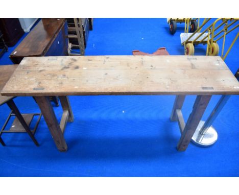 A vintage pine work bench, approx 168cm by 46cm.