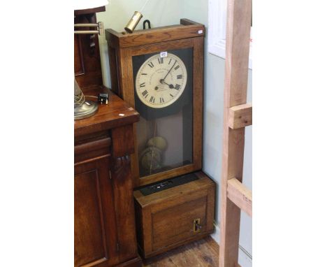 Oak cased 'The Gledhill-Brook Time Recorded Ltd' clocking in clock.