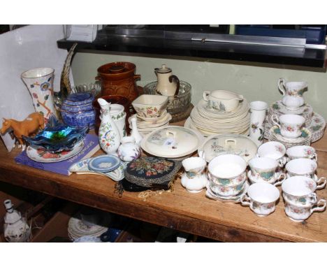 Midwinter Riviera dinnerware, Royal Albert Berkley teaware, Beswick horse and two foals, glassware, etc.
