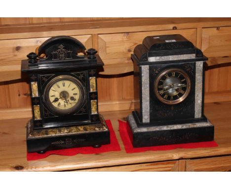 Slate and marble mantel clock and simulated marble clock.