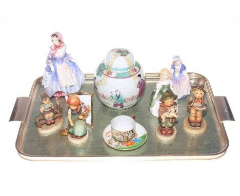 Tray of Goebel, Royal Doulton ladies including Suzette, Dinky Do and Penny, Oriental ginger jar.