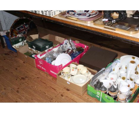 Assortment of Lilliput Lane, ceramics, glass, typewriter, mirror, metalwares, etc., in five boxes.