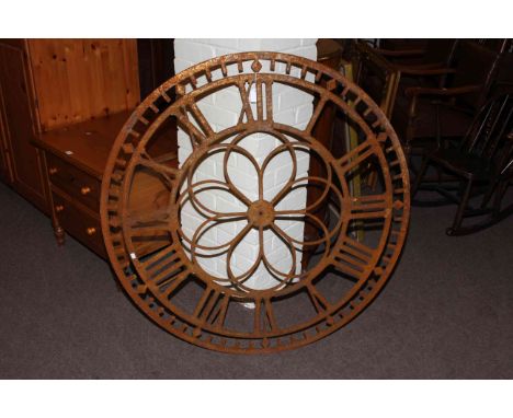 Large oxidised metal clock face, 113cm.