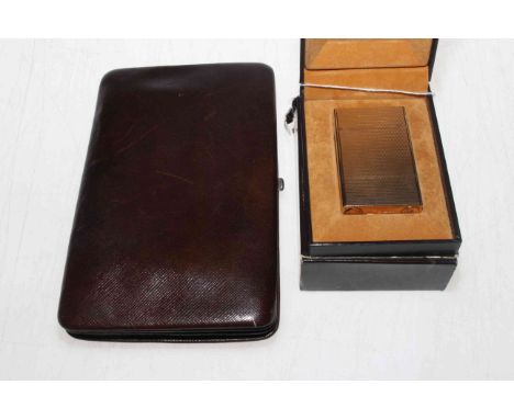 Dupont engine turned gold plated gas cigarette lighter, with box, sleeve and instructions, together with Austrian cigar case 