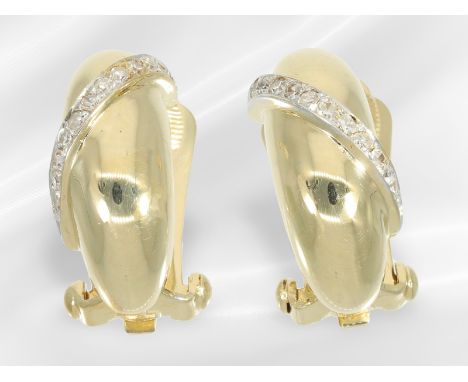 Ohrschmuck: attraktive Diamant-Halbcreolen aus 14K Gelbgold, Henkel &amp; Grosse Pforzheim: Ca. 20 x 9mm, ca. 13,9g, 14K Gelb