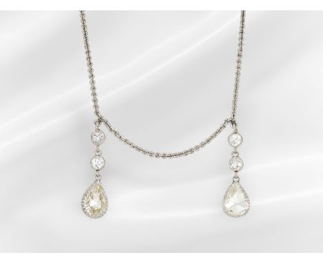 Kette/Collier: Vintage/Antikes Platincollier mit 2 Diamantanhängern: Ca. 41cm lang, ca. 8,7g, Platin, Handarbeit, 2 antike An