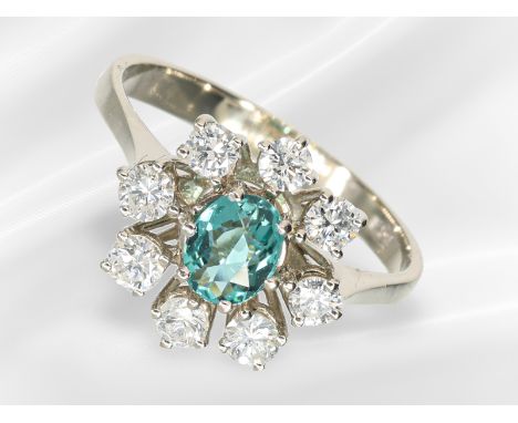 Ring: vintage Turmalin/Brillant-Blütenring, ca. 1,06ct, 14K Weißgold: Ca. Ø18,5mm, RG58, ca. 3,5g, 14K Weißgold, Ringkopf ca.