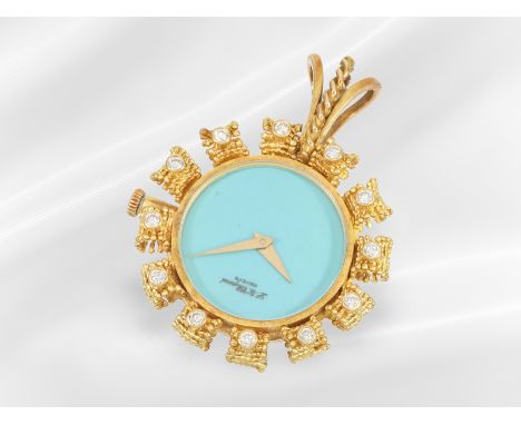 Anhängeuhr: Extrem seltene vintage Chopard "Kutchinsky" Uhr mit Türkis-Zifferblatt: Ca. 40 × 32mm, ca. 20,5g, 18K Gold, Gehäu