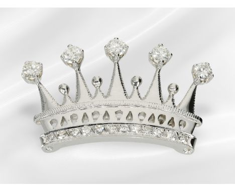 Brosche/Nadel: hochwertige vintage Goldschmiedearbeit "Krone", feine Brillanten, ca. 0,82ct: Ca. 33 x 19mm, ca. 6,5g, 18K Wei