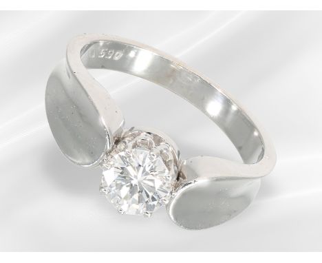 Ring: vintage Designer-Solitär-Brillantring, schöner Brillant von ca. 0,5ct: Ca. Ø16mm, RG50, ca. 4,4g, 14K Weißgold, 590 ges