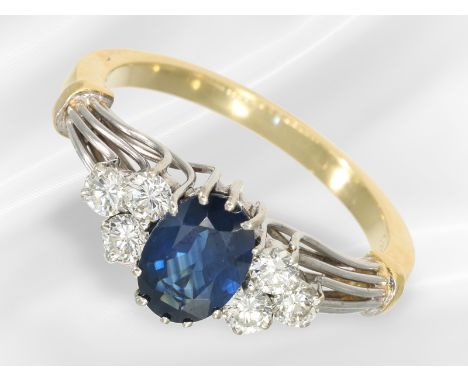 Ring: ausgefallen gearbeiteter vintage Saphir/Brillant-Goldschmiedering, ca. 1,79ct: Ca. Ø18mm, RG57, ca. 4,5g, 18K Gold, Bic