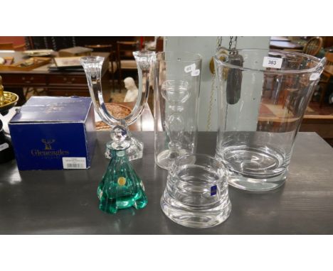 Collection of glassware to include candlestick by Nichtmann and a perfume bottle by Bleikristali 