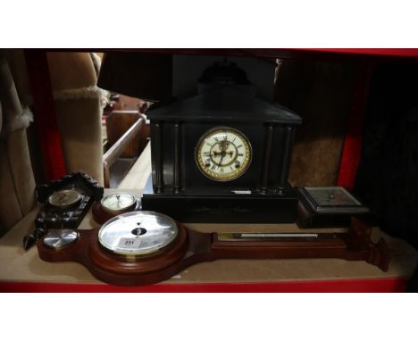 Collection of clocks and barometers to include slate mantle clock 