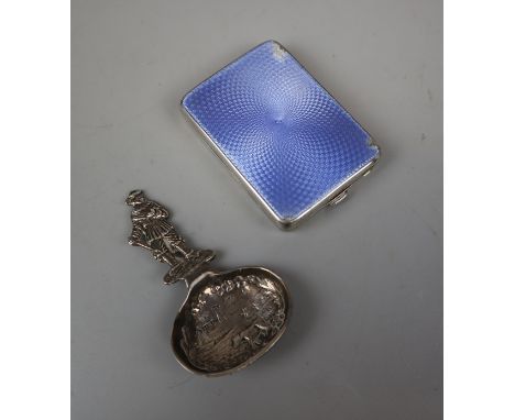 Hallmarked silver calling card holder together with a hallmarked silver tea caddy spoon - Approx weight 55.8g 