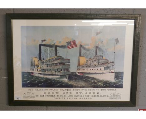 Print of two American paddle steamers