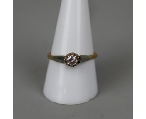 18ct gold &amp; platinum diamond solitaire ring - Size S 