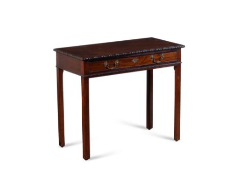 with a long frieze draw on square chamfered legs 74 x 86 x 43cmCondition report: Some old damage to beading on draw, scuffs a