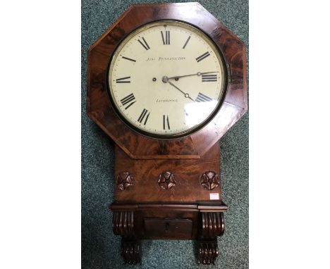 the white dial signed 'Josh Penlington, Liverpool' within an octagonal surround, above three rosettes and reeded scroll sided