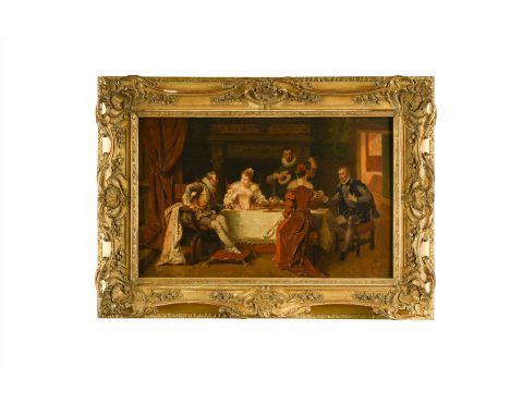 A Banquet with courtiers entertaining Henry IV of France (1553-1610) signed lower right "Bakalowicz" oil on panel 34 x 55cmFo