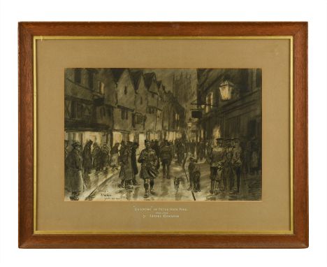 Evening in Peter Gate, York, October 1914 titled lower left charcoal 35 x 53cm