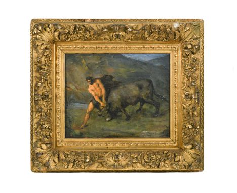 The Seventh Labour of Hercules - The Cretan Bull bears a possibly later inscription "Ste Cécil 1882 / Le peintre au musicien 