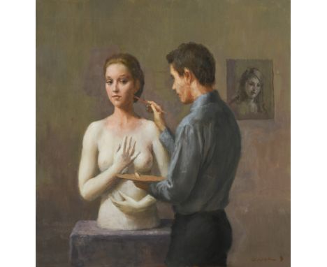 The Artist's Model signed lower right "H Holland" oil on board 31 x 29.5cmFootnote: Harry Holland was born in Glasgow in 1941
