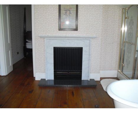 with moulded border decoration and granite hearth (grate not included), 96 x 146 x 23cm
