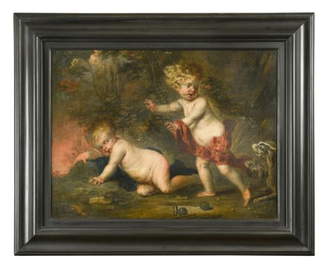 Putti disporting in a wooded landscape, surprised by two dogs oil on canvas 58 x 76cmFootnote: Provenance: Christie's, South 