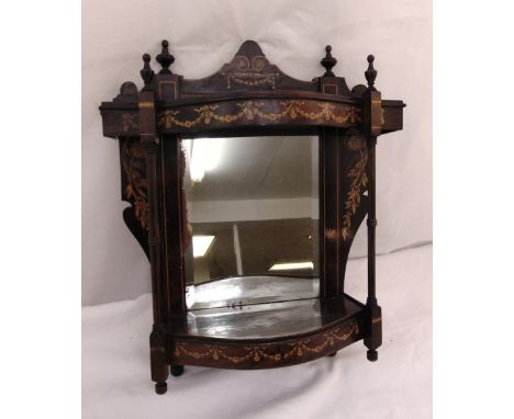 A mahogany and satinwood inlaid mirror backed wall shelf, 51 x 43 x 12cm