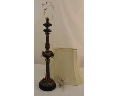 A Victorian style gilded metal table lamp with silk shade, 95.5cm (h)