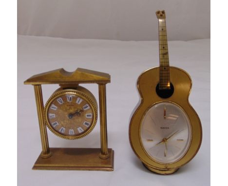 Swiza desk clock 11cm (h) and another Swiza clock in the form of a guitar 18cm (h)