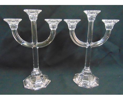 A pair of Villeroy and Boch glass candelabra, 30cm (h)