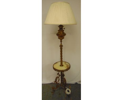 A Victorian style brass standard lamp with silk shade, 182cm (h)