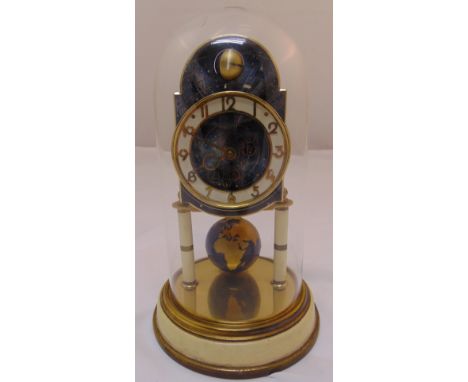 Kaiser mantle clock in glass dome with rotating globe pendulum, to include original instructions, 26cm (h)