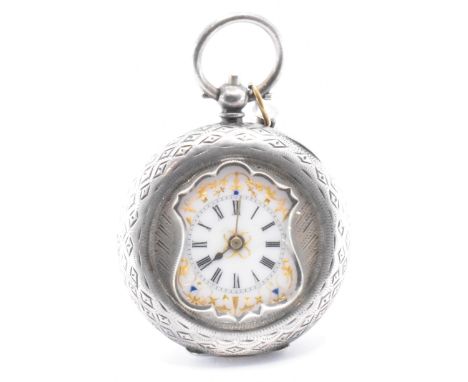An early 20th Century Edwardian continental silver half hunter fob watch. The watch having a glazed window to the front with 