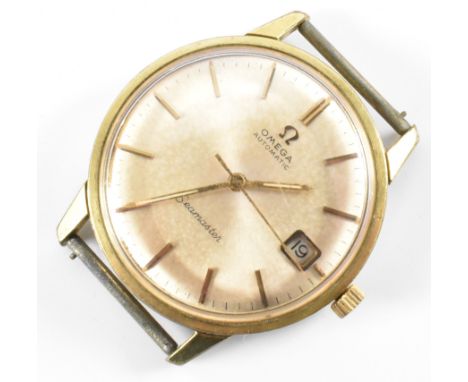 A vintage Omega automatic Seamaster wrist watch. The watch having a round gilt face with baton numerals to the chapter ring a