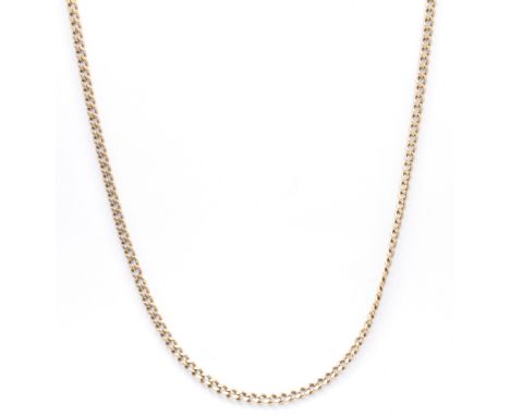 A 9ct gold chain necklace. The necklace formed of flat curb links united by spring hoop clasp. Marked 9K tests indicate 9ct g