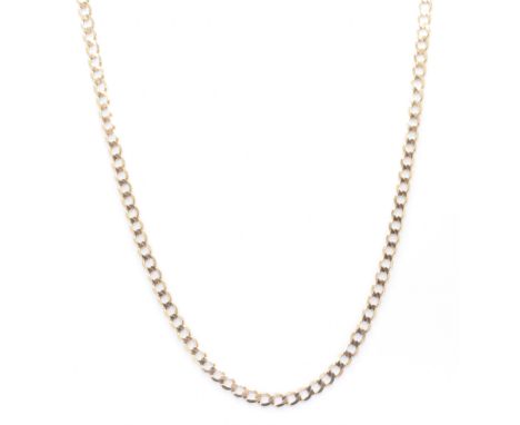 A hallmarked 9ct gold necklace chain. The necklace formed of flat curb links united by lobster claw clasp. &nbsp;Hallmarked L