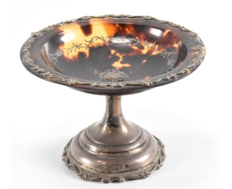 An early 20th Century Mappin &amp; Webb hallmarked silver and tortoise shell tazza. The antique tazza having a tortoise shell