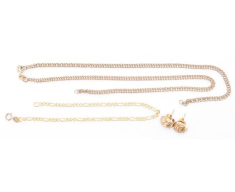 A group of 9ct gold jewellery. The lot to include a pair of hallmarked 9ct gold stud earrings with knot design heads, a 9ct g