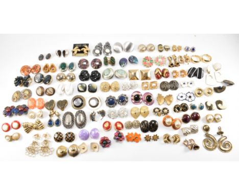 An assortment of vintage clip on earrings to include makers such as David Grau, Vendom, two marked made in Italy and two pair