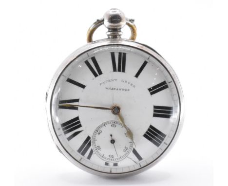 A 19th Century Victorian silver hallmarked open face pocket watch. The watch having a white enamelled face with roman numeral