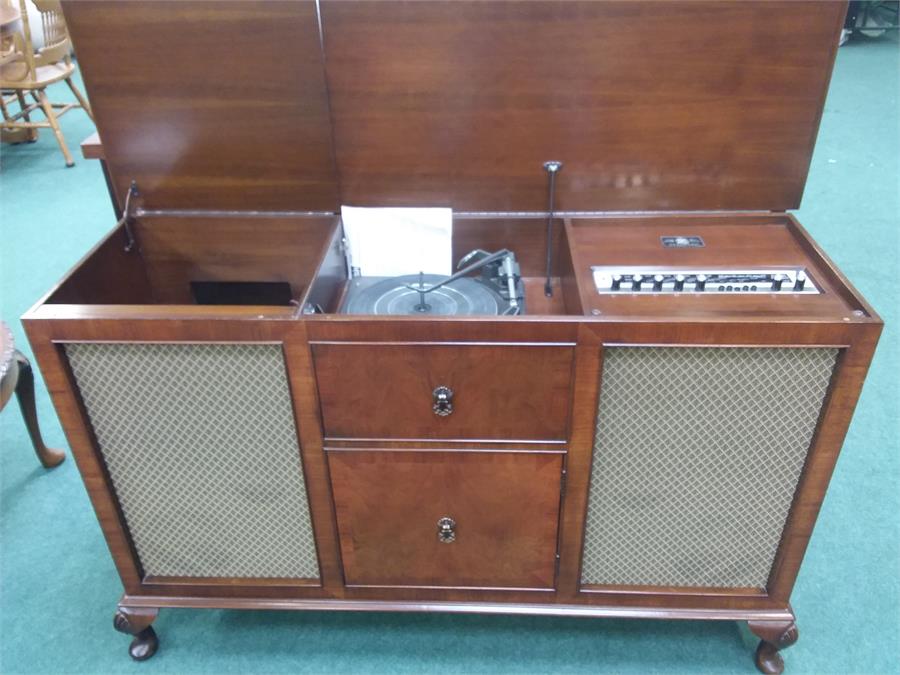 A mahogany radiogram by Dynatron fitted with a Ether stereo, Garrard ...