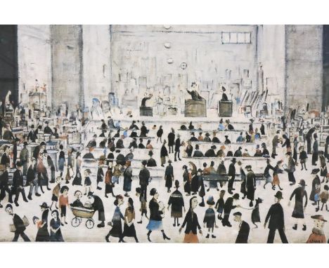 Lawrence Stephen Lowry (1887-1976): limited edition colour print, The Auction, numbered in pencil 138/850 with blind stamp lo