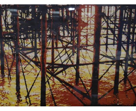 Arthur Aikin (20th century): screen print, Pier Scene, signed and dated 72, 50 x 35 cm. Not available for in-house P&amp;P, c