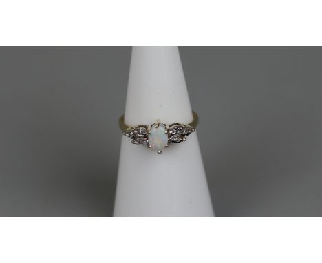 Gold opal &amp; diamond set ring - Approx size K 