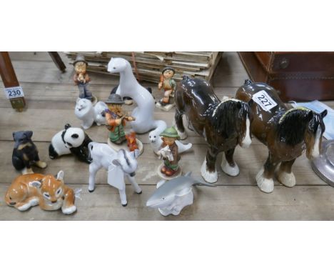 Collection of ceramic animals &amp; figures to include 2 Beswick horses, West German examples &amp; pieces marked USSR 