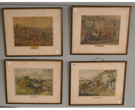 4 hunting prints / coloured engravings 